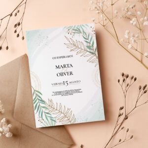 invitaciones de boda clásica con hojas