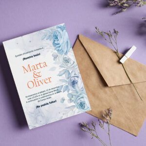 invitación de boda con rosas azules