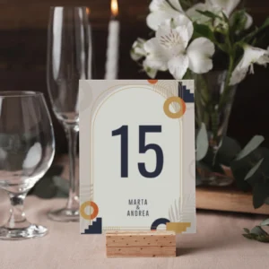 Número de mesa para boda con diseño moderno y personalizado